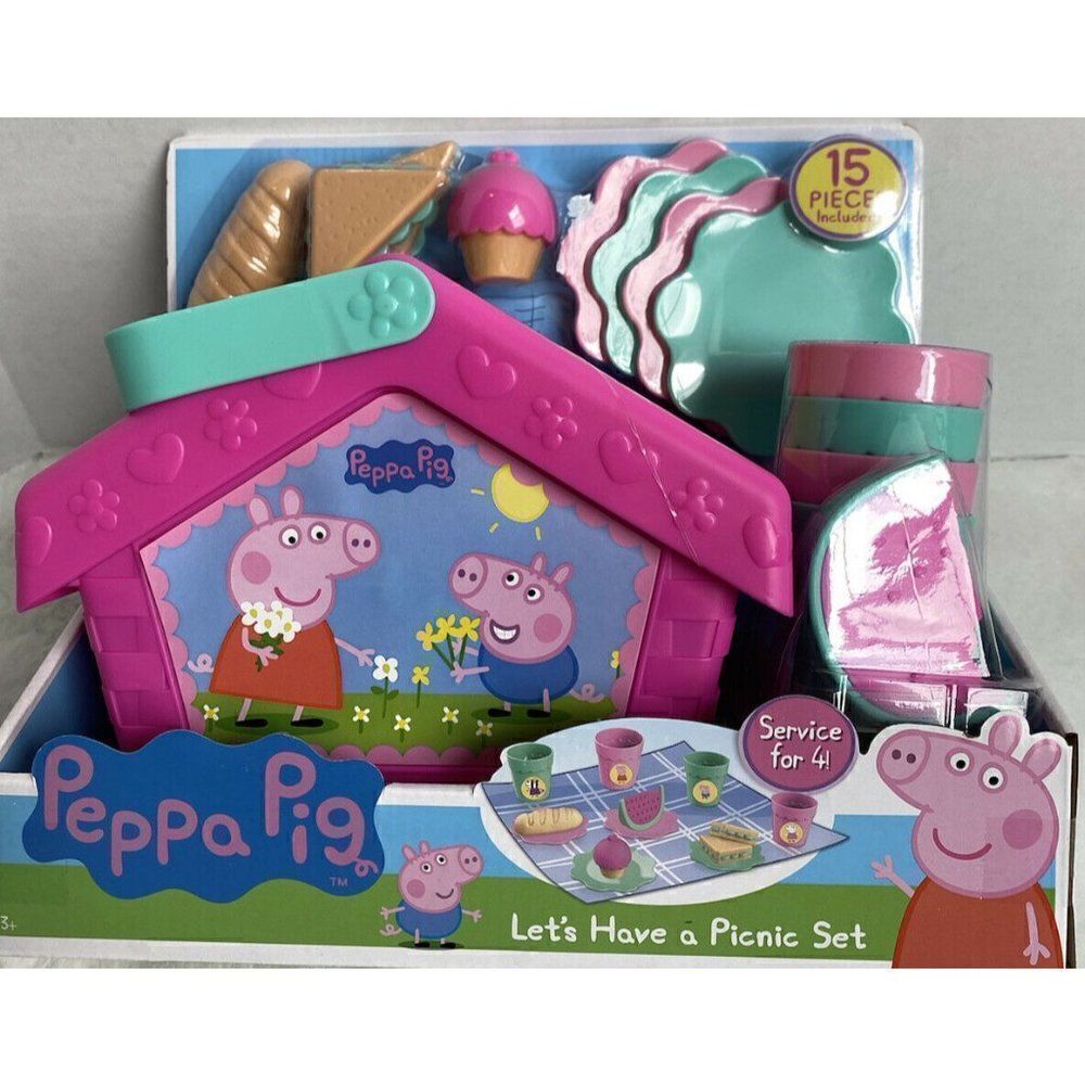 PEPPA PIG'S Let’s Have‎ A Picnic Set 15 Pieces Basket Service For 4 Toy New